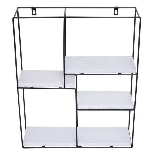 Cosmo Casa - Wandplank - Zwevend Hangend 4 Legplanken - Metaal en Massief Hout - Wit - 51x40x11cm