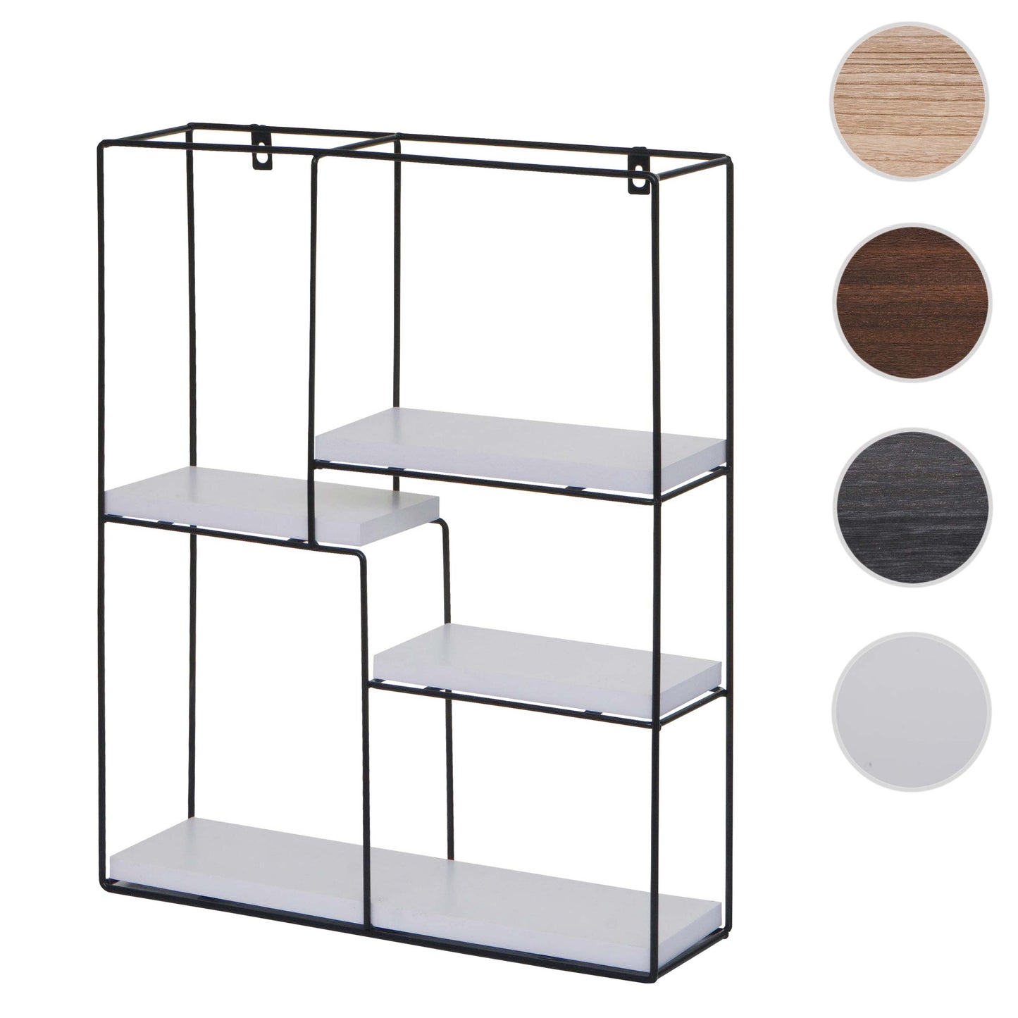 Cosmo Casa - Wandplank - Zwevend Hangend 4 Legplanken - Metaal en Massief Hout - Wit - 51x40x11cm