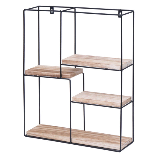 Cosmo Casa - Wandplank - Zwevend Hangend 4 Legplanken - Metaal en Massief Hout - Naturel - 51x40x11cm