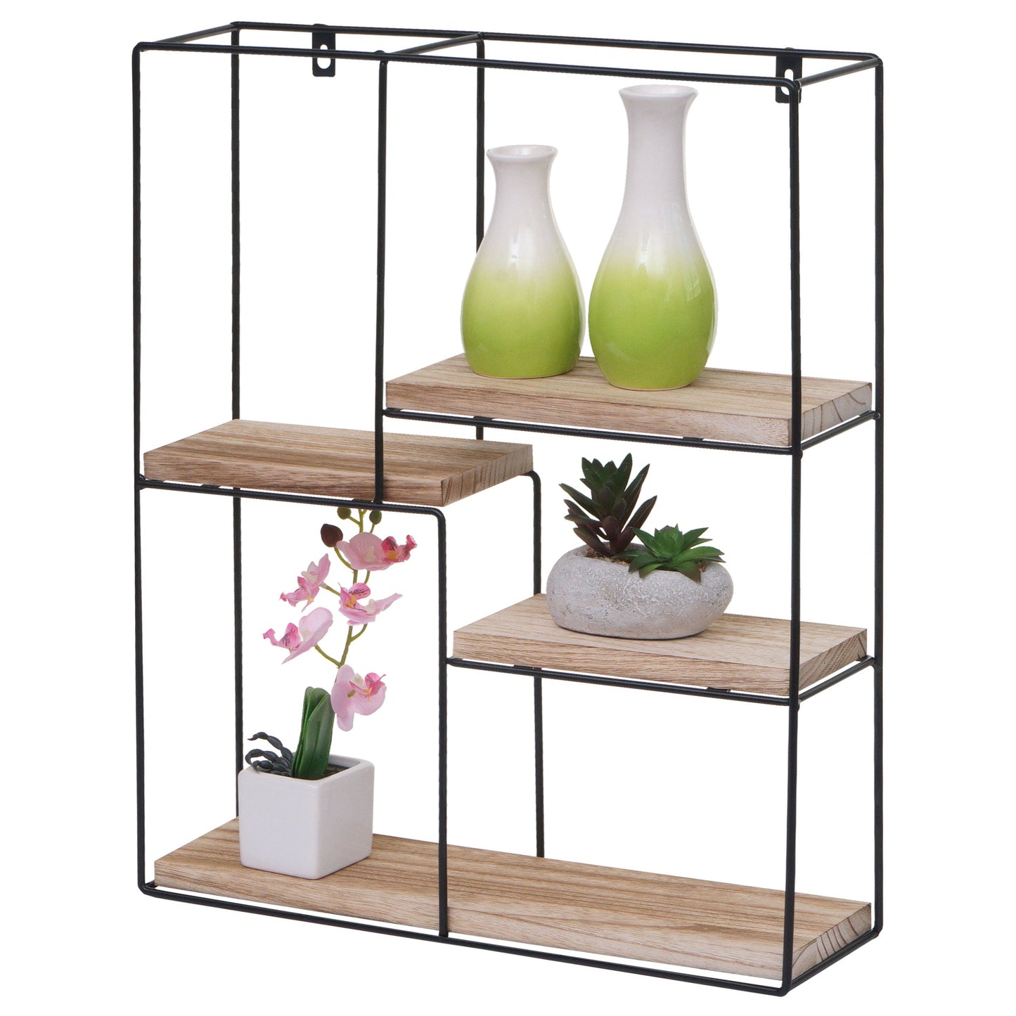 Cosmo Casa - Wandplank - Zwevend Hangend 4 Legplanken - Metaal en Massief Hout - Naturel - 51x40x11cm