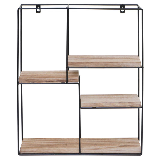 Cosmo Casa - Wandplank - Zwevend Hangend 4 Legplanken - Metaal en Massief Hout - Naturel - 51x40x11cm