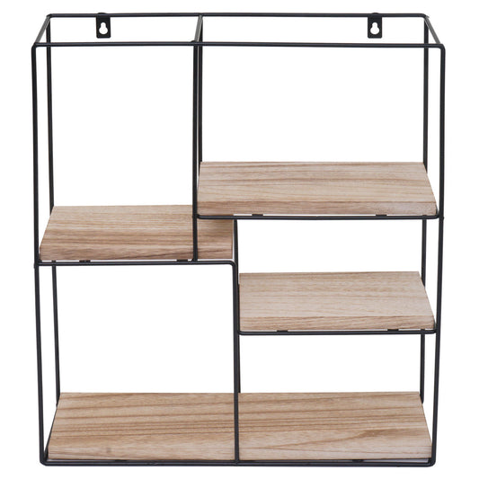 Cosmo Casa - Wandplank - Zwevend Hangend 4 Legplanken - Metaal en Massief Hout - Naturel - 51x40x11cm