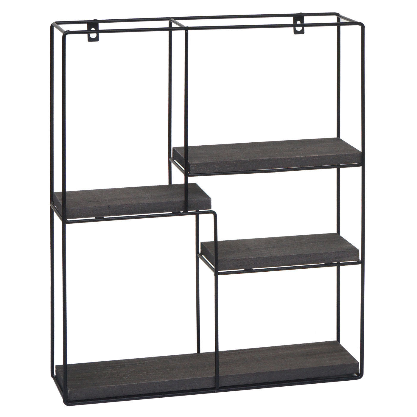 Cosmo Casa - Wandplank - Zwevend Hangend 4 Legplanken - Metaal en Massief Hout - Donkergrijs - 51x40x11cm