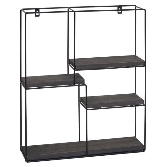 Cosmo Casa - Wandplank - Zwevend Hangend 4 Legplanken - Metaal en Massief Hout - Donkergrijs - 51x40x11cm