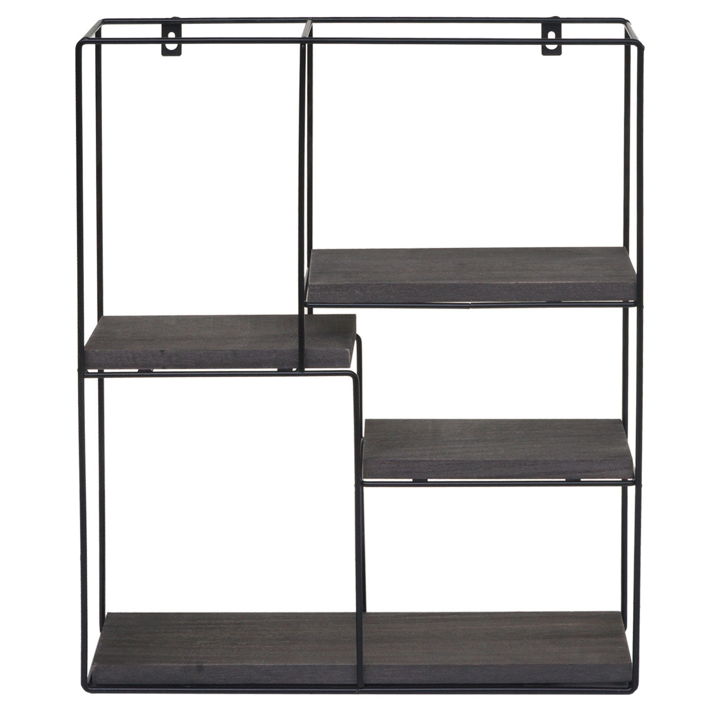 Cosmo Casa - Wandplank - Zwevend Hangend 4 Legplanken - Metaal en Massief Hout - Donkergrijs - 51x40x11cm