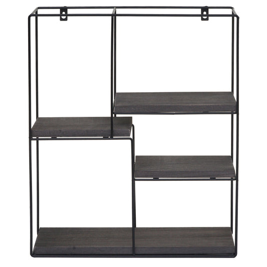 Cosmo Casa - Wandplank - Zwevend Hangend 4 Legplanken - Metaal en Massief Hout - Donkergrijs - 51x40x11cm