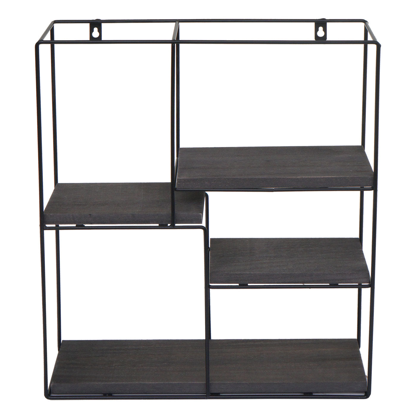 Cosmo Casa - Wandplank - Zwevend Hangend 4 Legplanken - Metaal en Massief Hout - Donkergrijs - 51x40x11cm