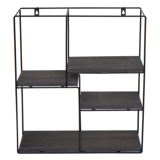 Cosmo Casa - Wandplank - Zwevend Hangend 4 Legplanken - Metaal en Massief Hout - Donkergrijs - 51x40x11cm