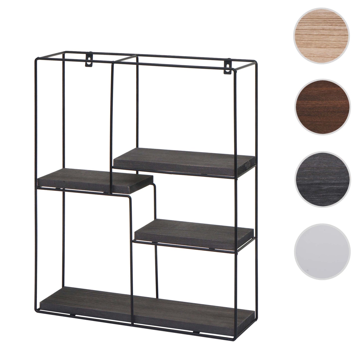 Cosmo Casa - Wandplank - Zwevend Hangend 4 Legplanken - Metaal en Massief Hout - Donkergrijs - 51x40x11cm