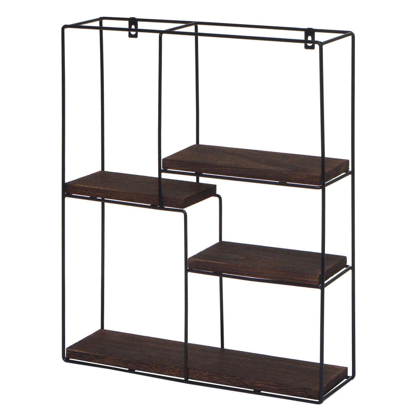 Cosmo Casa - Wandplank - Zwevend Hangend 4 Legplanken - Metaal en Massief Hout - Donkerbruin - 51x40x11cm