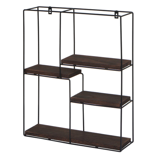 Cosmo Casa - Wandplank - Zwevend Hangend 4 Legplanken - Metaal en Massief Hout - Donkerbruin - 51x40x11cm