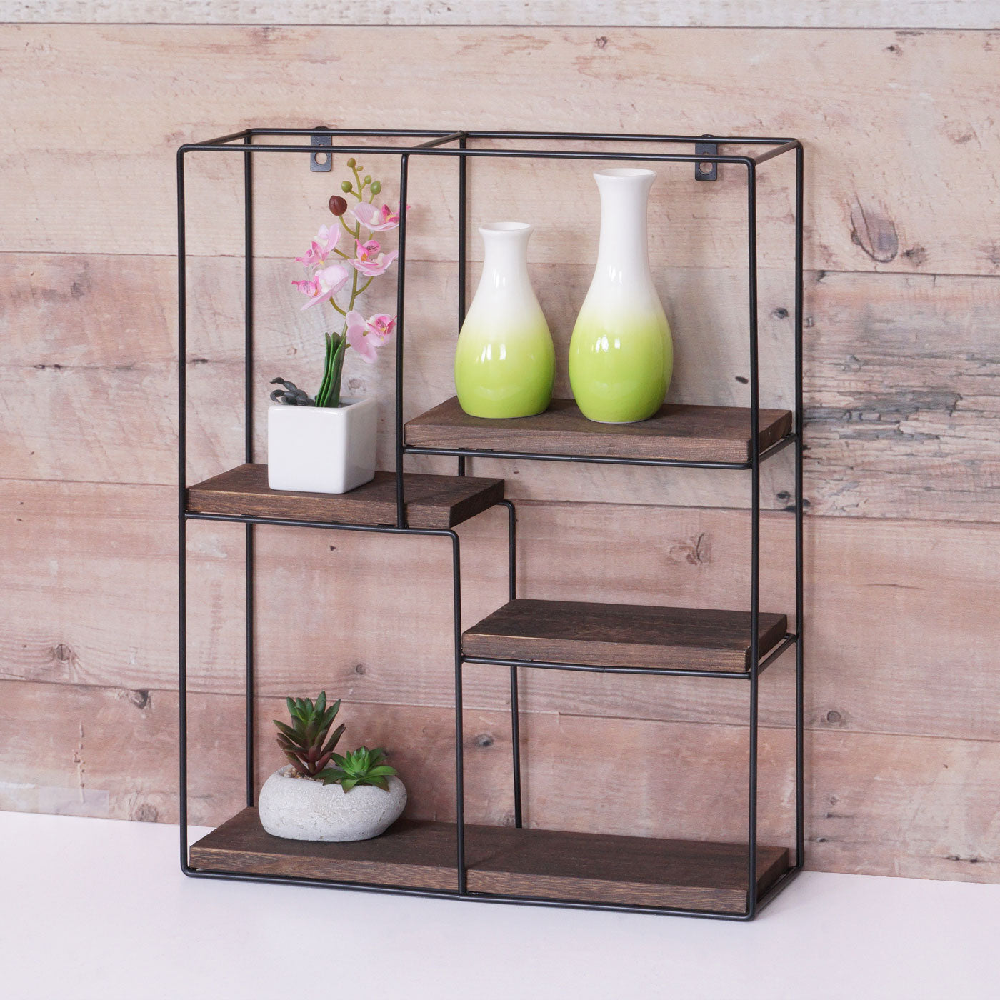 Cosmo Casa - Wandplank - Zwevend Hangend 4 Legplanken - Metaal en Massief Hout - Donkerbruin - 51x40x11cm