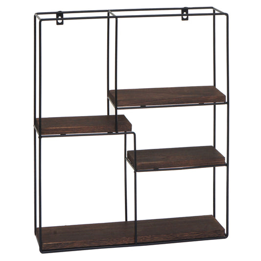 Cosmo Casa - Wandplank - Zwevend Hangend 4 Legplanken - Metaal en Massief Hout - Donkerbruin - 51x40x11cm