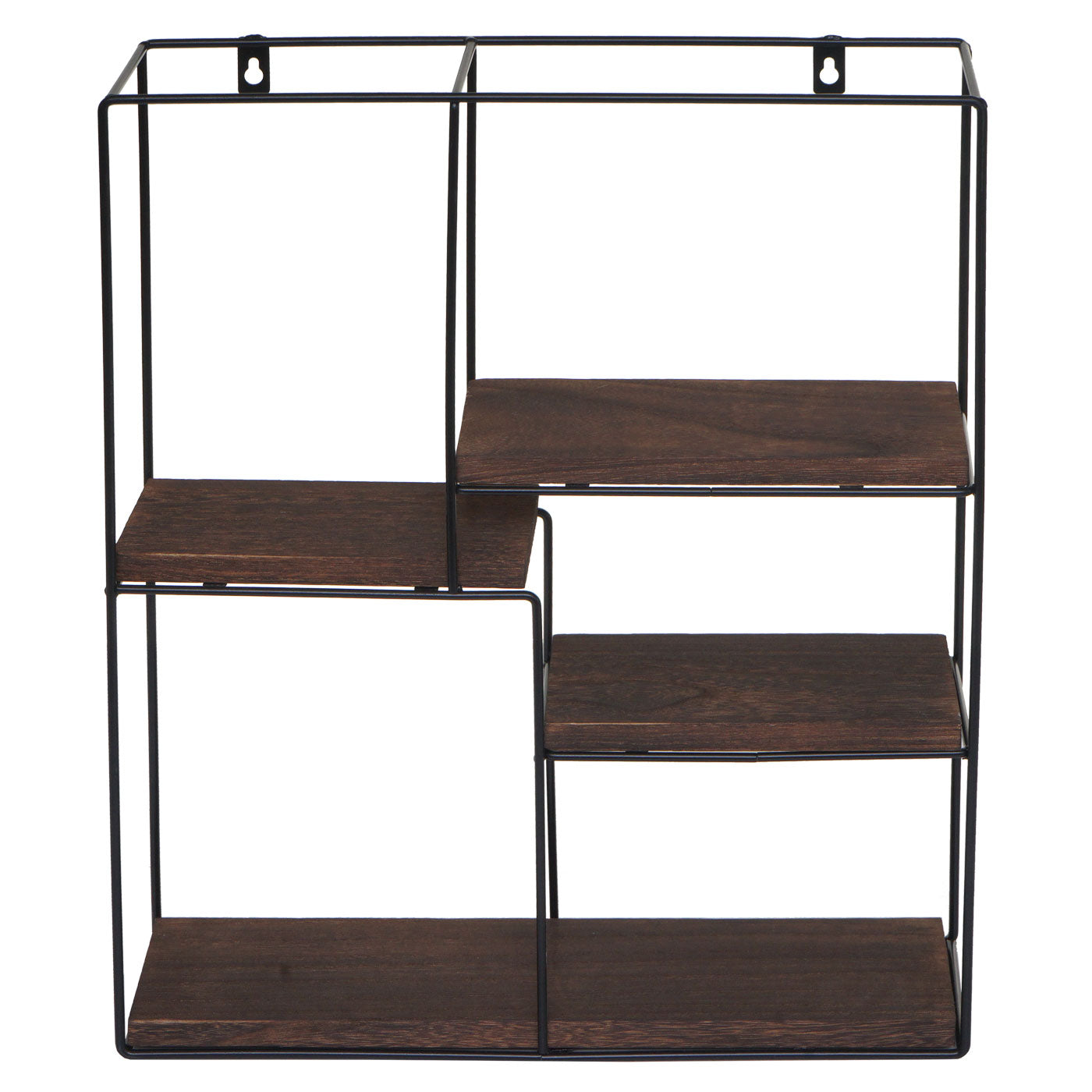 Cosmo Casa - Wandplank - Zwevend Hangend 4 Legplanken - Metaal en Massief Hout - Donkerbruin - 51x40x11cm