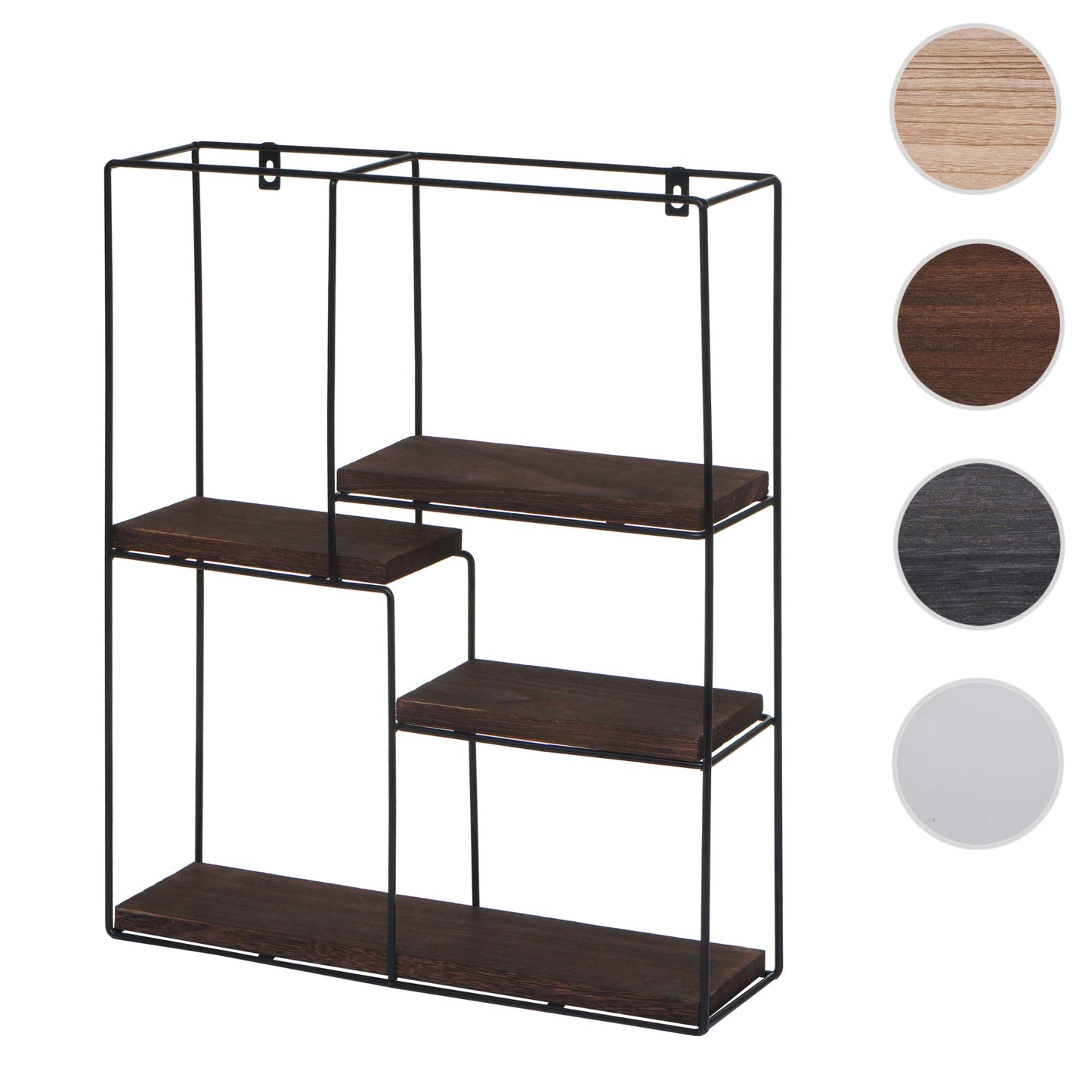 Cosmo Casa - Wandplank - Zwevend Hangend 4 Legplanken - Metaal en Massief Hout - Donkerbruin - 51x40x11cm