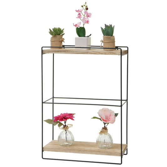 Cosmo Casa - Wandplank - Hangplank Keuken - Massief Hout & Metaal - Naturel - 50×35×17 cm