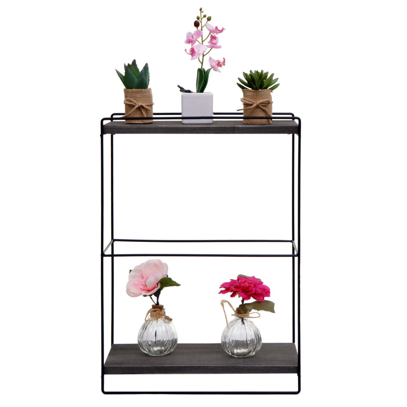 Cosmo Casa - Wandplank - Industrieel massief hout en metaal - Donkergrijs - 50x35x17cm