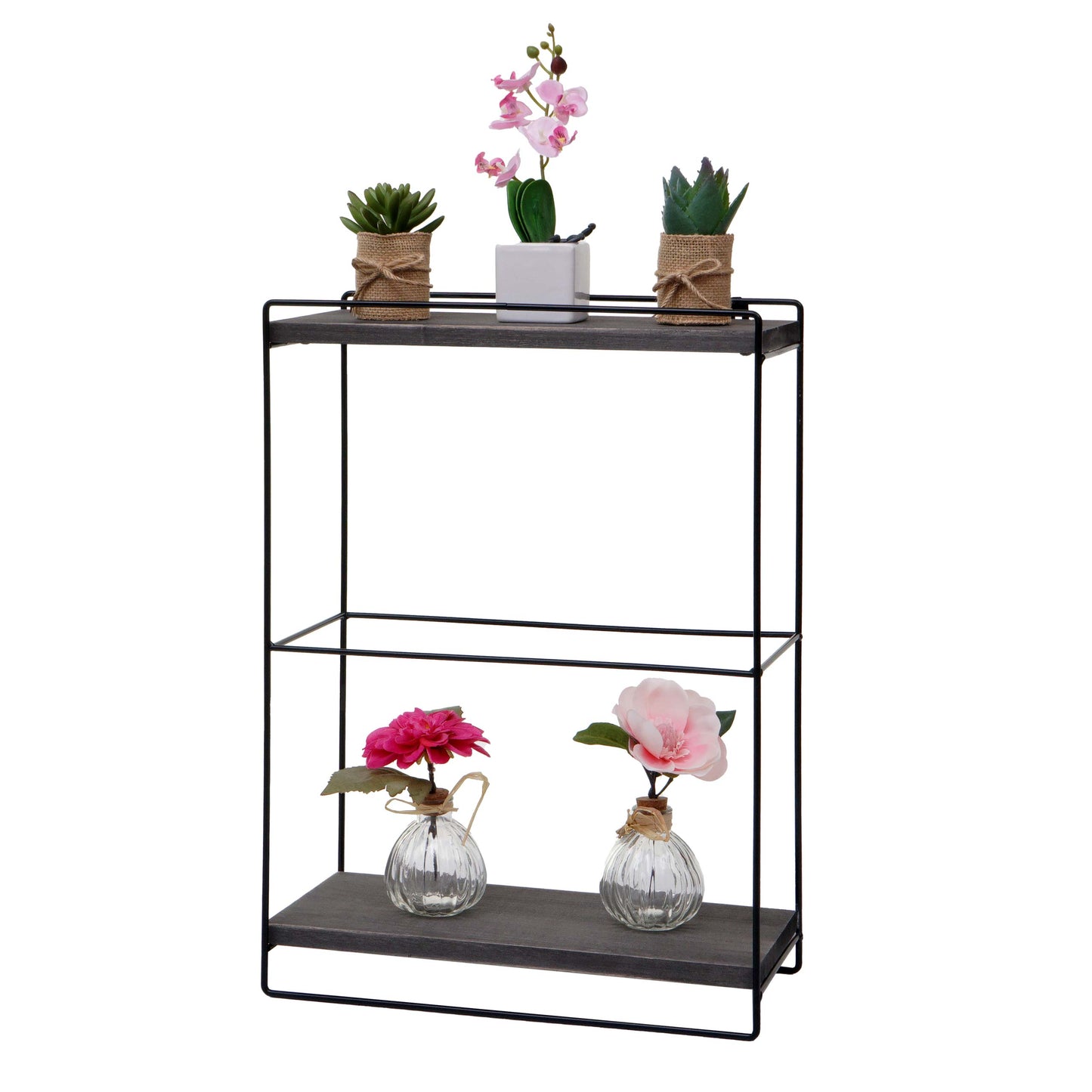 Cosmo Casa - Wandplank - Industrieel massief hout en metaal - Donkergrijs - 50x35x17cm