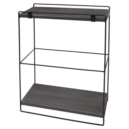 Cosmo Casa - Wandplank - Industrieel massief hout en metaal - Donkergrijs - 50x35x17cm