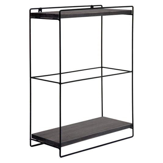 Cosmo Casa - Wandplank - Industrieel massief hout en metaal - Donkergrijs - 50x35x17cm