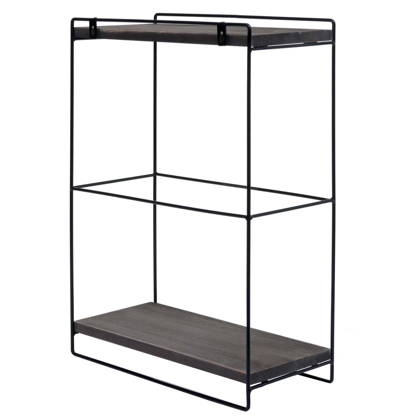 Cosmo Casa - Wandplank - Industrieel massief hout en metaal - Donkergrijs - 50x35x17cm