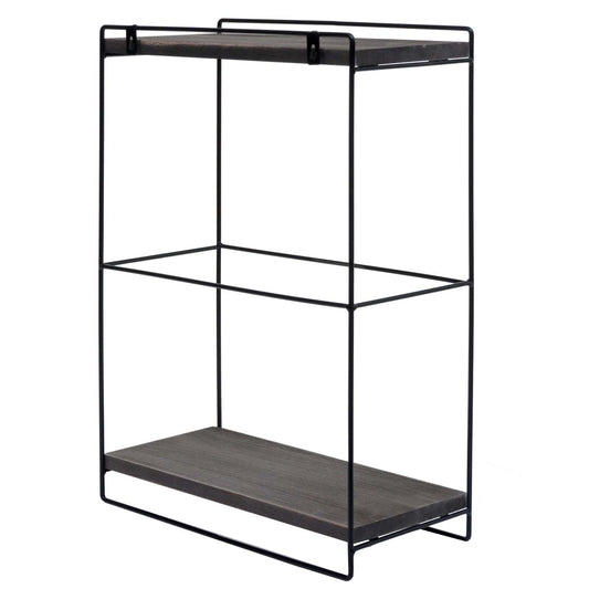 Cosmo Casa - Wandplank - Industrieel massief hout en metaal - Donkergrijs - 50x35x17cm