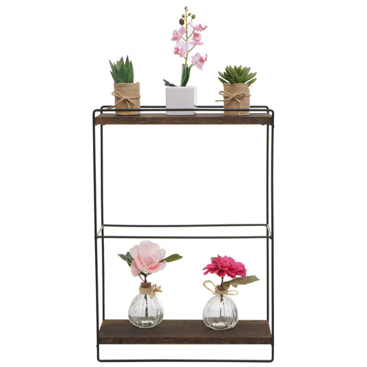 Cosmo Casa - Wandplank - Industrieel massief hout en metaal - Donkerbruin - 50x35x17cm