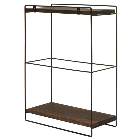 Cosmo Casa - Wandplank - Industrieel massief hout en metaal - Donkerbruin - 50x35x17cm