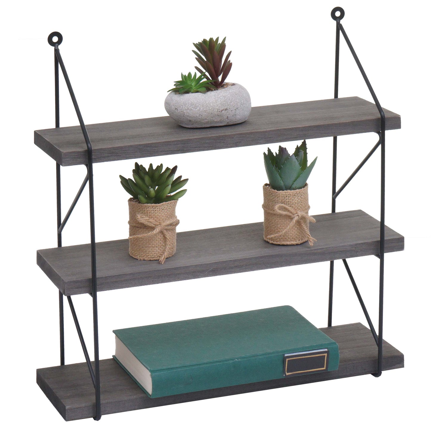 Cosmo Casa - Wandplank - Industrieel massief hout en metaal - Donkergrijs - 40x40x13cm