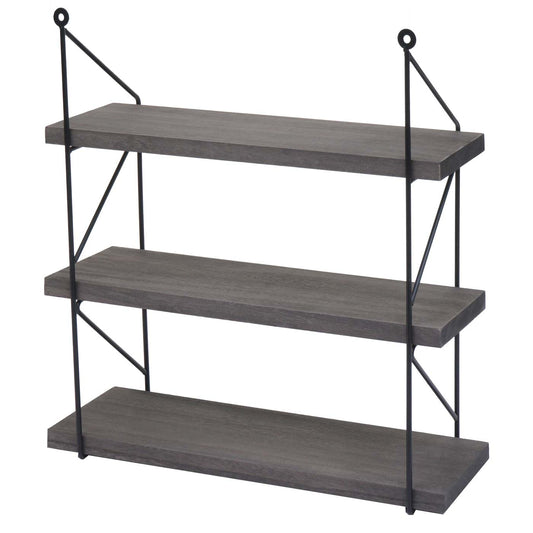 Cosmo Casa - Wandplank - Industrieel massief hout en metaal - Donkergrijs - 40x40x13cm