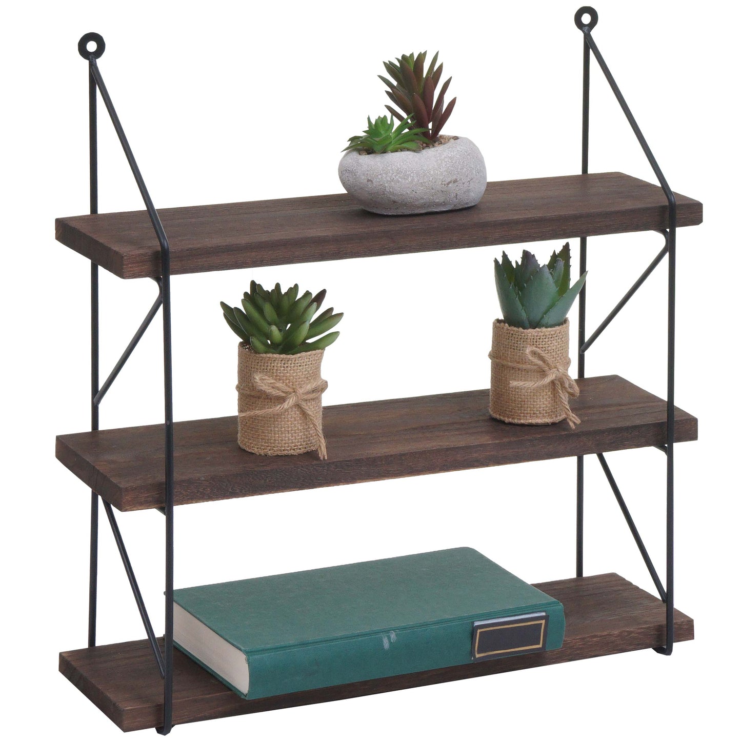 Cosmo Casa - Wandplank - Industrieel massief hout en metaal - Donkerbruin - 40x40x13cm