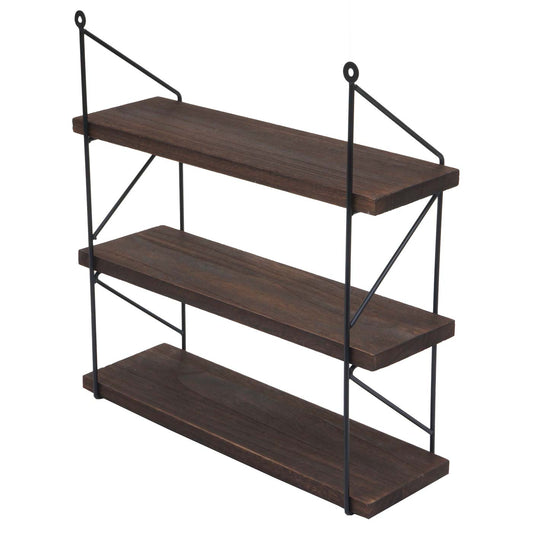 Cosmo Casa - Wandplank - Industrieel massief hout en metaal - Donkerbruin - 40x40x13cm