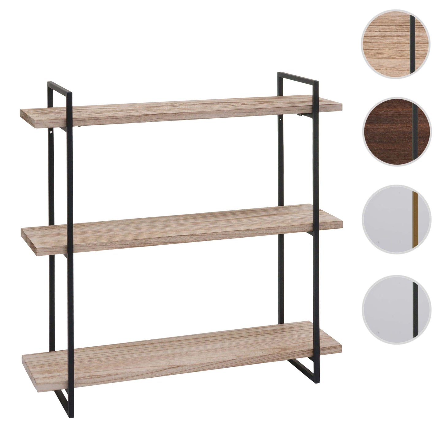 Cosmo Casa - Wandplank - Hangende Zwevende Plank Industrieel - Massief Hout & Metaal - Naturel & Zwart - 3 planken, 60×60×18 cm