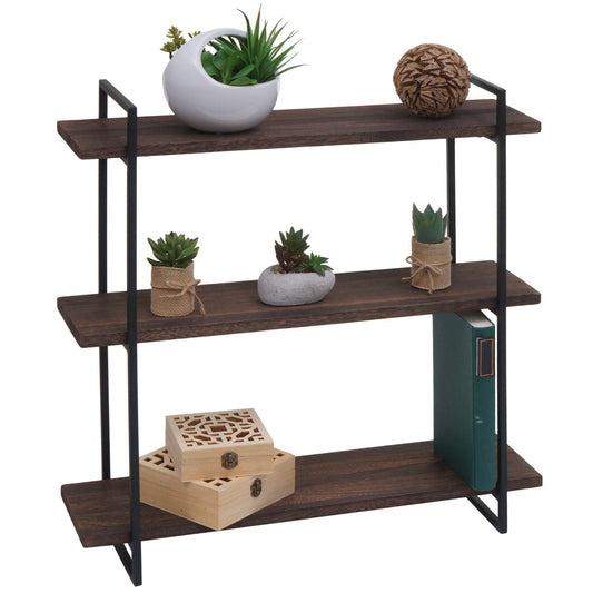 Cosmo Casa - Wandplank - Industrieel massief hout en metaal - Donkerbruin en zwart - 60x60x18cm