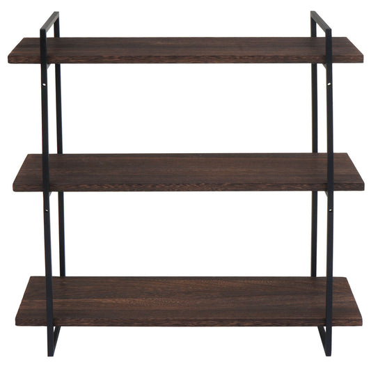 Cosmo Casa - Wandplank - Industrieel massief hout en metaal - Donkerbruin en zwart - 60x60x18cm