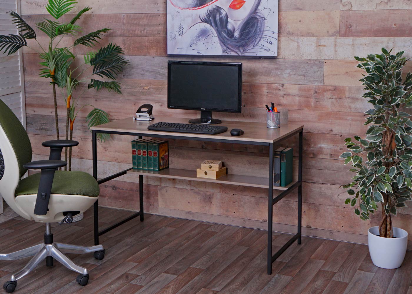 Cosmo Casa - Bureau - Kantoortafel Werktafelplank - Metaal & MDF - Grijsbruin - 120×60 cm
