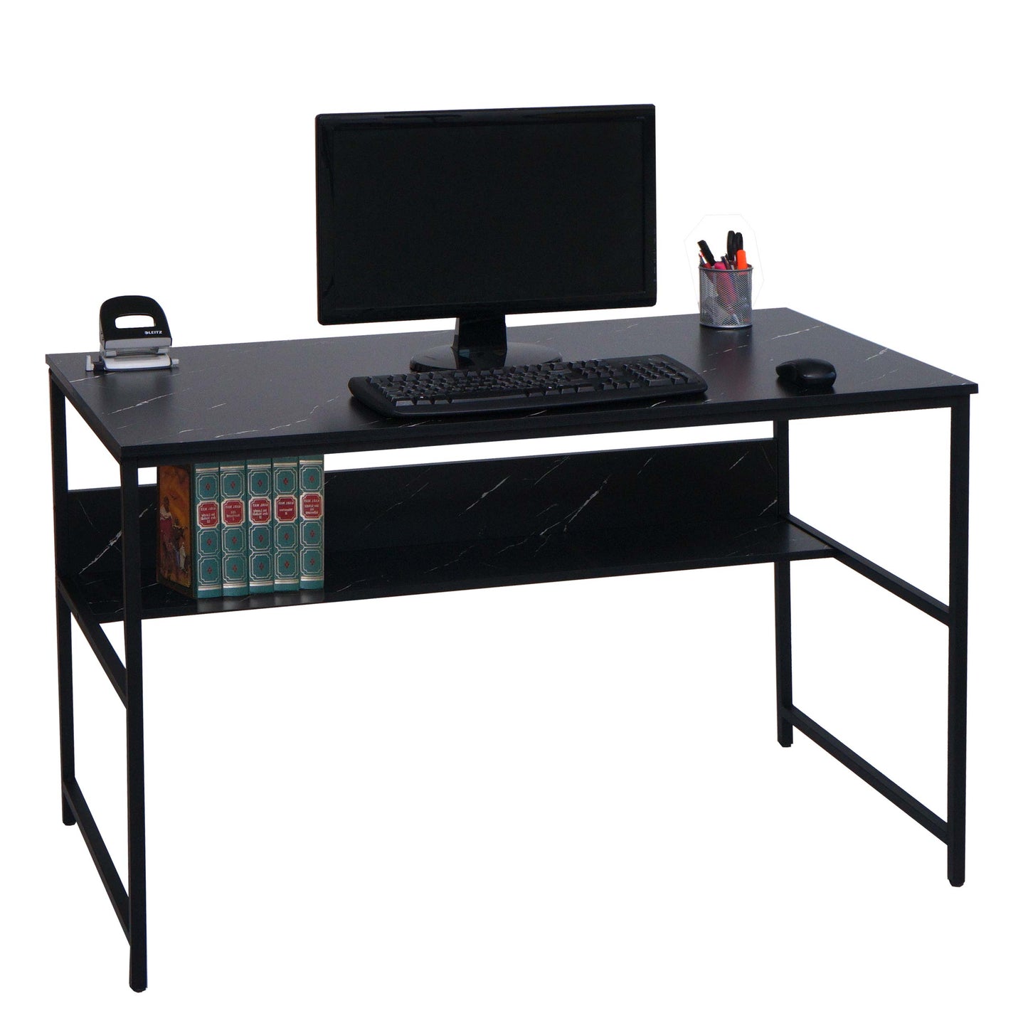 Cosmo Casa - Bureau - Bureautafel Computertafel - Metaal & MDF - Marmerlook Zwart - 120×60 cm