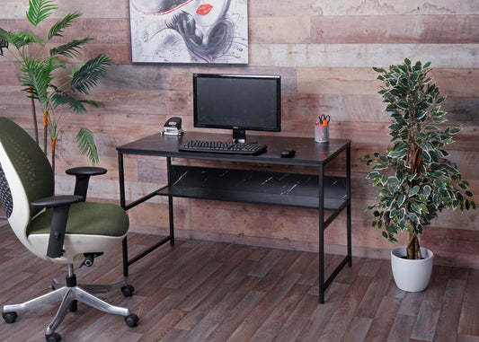 Cosmo Casa - Bureau - Bureautafel Computertafel - Metaal & MDF - Marmerlook Zwart - 120×60 cm