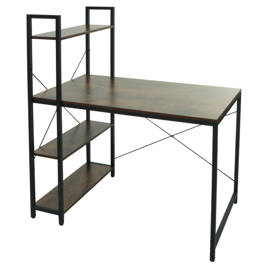 Cosmo Casa - Bureau met Plank - Laptoptafel Kantoortafel - Metaal en MDF - Bruin - 100x60cm