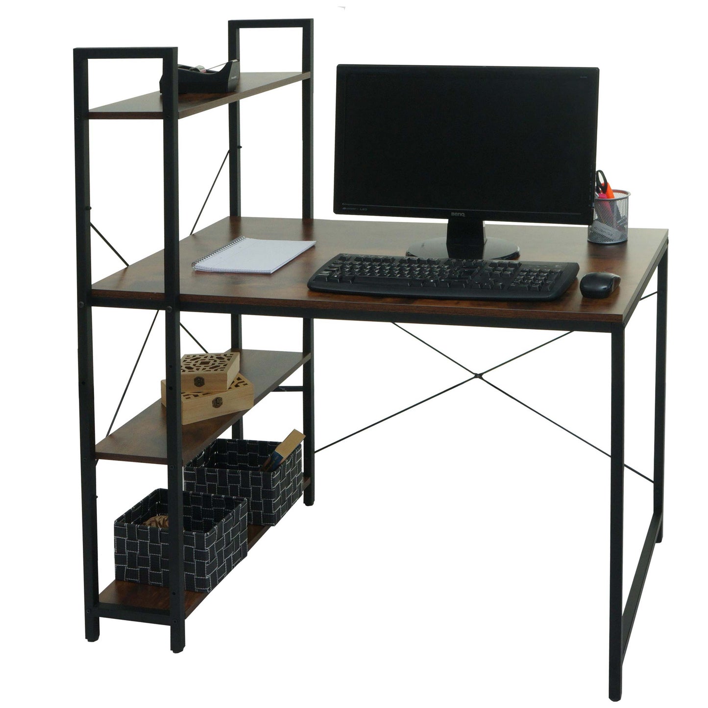 Cosmo Casa - Bureau met Plank - Laptoptafel Kantoortafel - Metaal en MDF - Bruin - 100x60cm