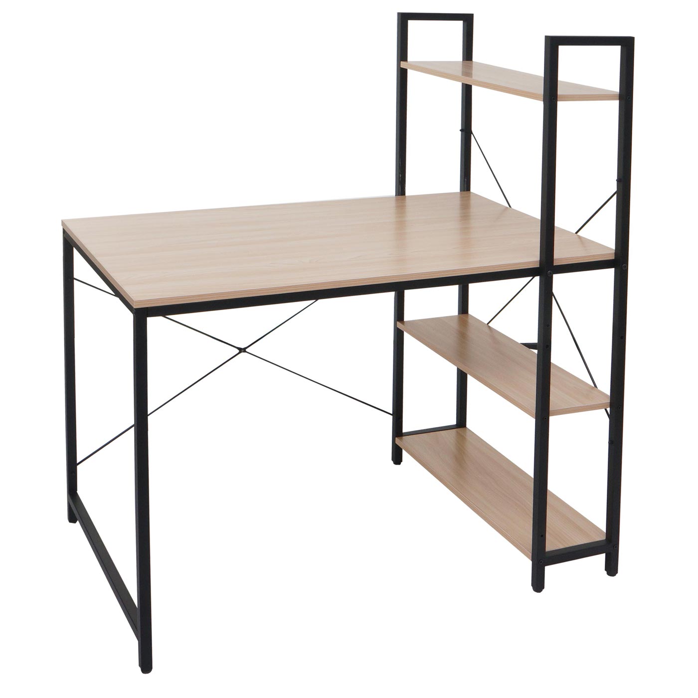 Cosmo Casa - Bureau met Plank - Laptoptafel Kantoortafel - Metaal en Hout - Naturel - 100x60cm