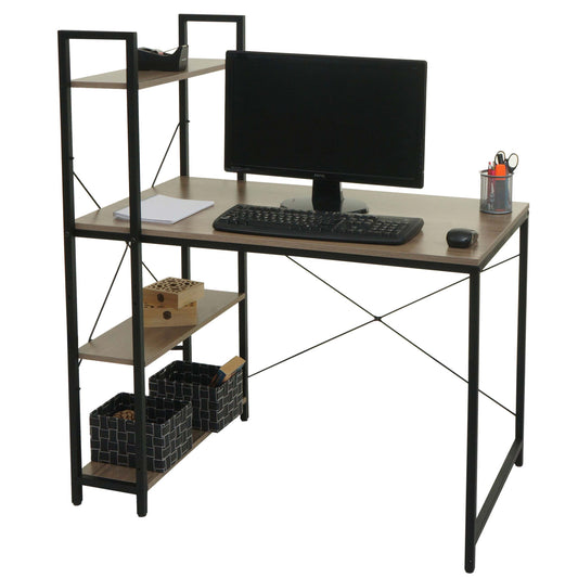 Cosmo Casa - Bureau met Plank - Laptoptafel Kantoortafel - Metaal en MDF - Grijsbruin - 100x60cm