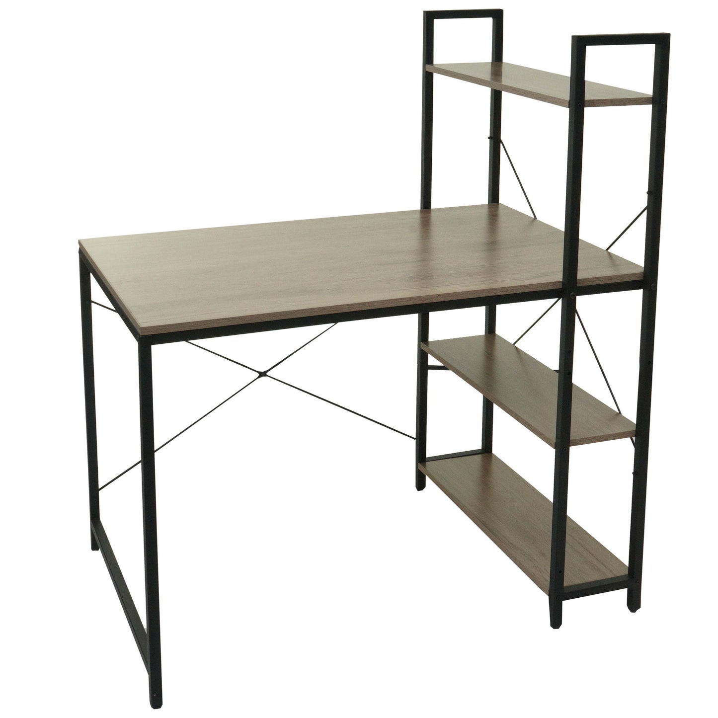 Cosmo Casa - Bureau met Plank - Laptoptafel Kantoortafel - Metaal en MDF - Grijsbruin - 100x60cm