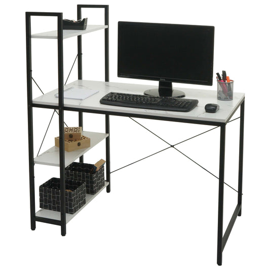 Cosmo Casa - Bureau met Plank - Laptoptafel Kantoortafel - Metaal en MDF Marmerlook - Wit - 100x60cm