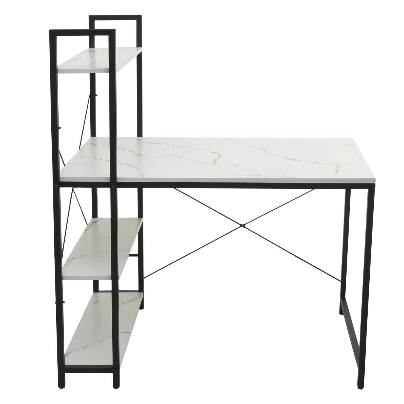 Cosmo Casa - Bureau met Plank - Laptoptafel Kantoortafel - Metaal en MDF Marmerlook - Wit - 100x60cm