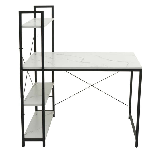 Cosmo Casa - Bureau met Plank - Laptoptafel Kantoortafel - Metaal en MDF Marmerlook - Wit - 100x60cm