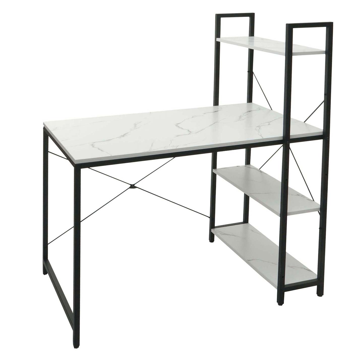 Cosmo Casa - Bureau met Plank - Laptoptafel Kantoortafel - Metaal en MDF Marmerlook - Wit - 100x60cm