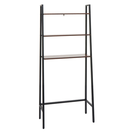 Cosmo Casa - Staande plank - Badkamer- en wasmachineplank - Hout en metaal - Bruin - 155x64x25cm