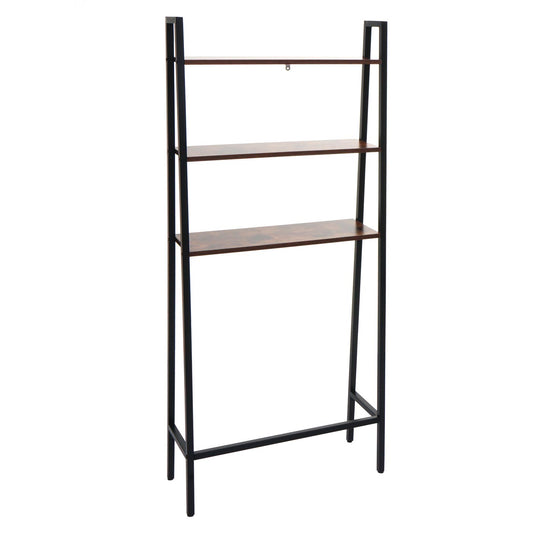 Cosmo Casa - Staande plank - Badkamer- en wasmachineplank - Hout en metaal - Bruin - 155x64x25cm