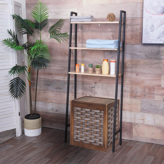 Cosmo Casa - Staande plank - Badkamer- en wasmachineplank - Hout en metaal - Naturel - 155x64x25cm